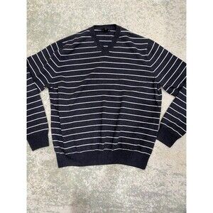 Club Monaco Sweater Mens Size XL Merino Wool Crewneck Charcoal Gray Striped